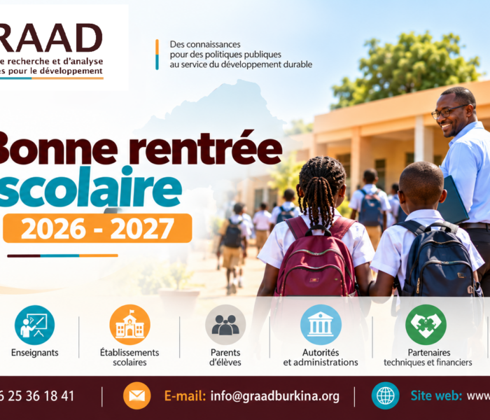 Rentrée scolaire 2026-2027 : le GRAAD Burkina souhaite une excellente année à l’ensemble des acteurs du système éducatif